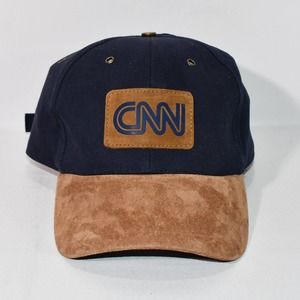 Vintage CNN Cable News Network Blue And Tan Suede Bill Strapback Cap!!!